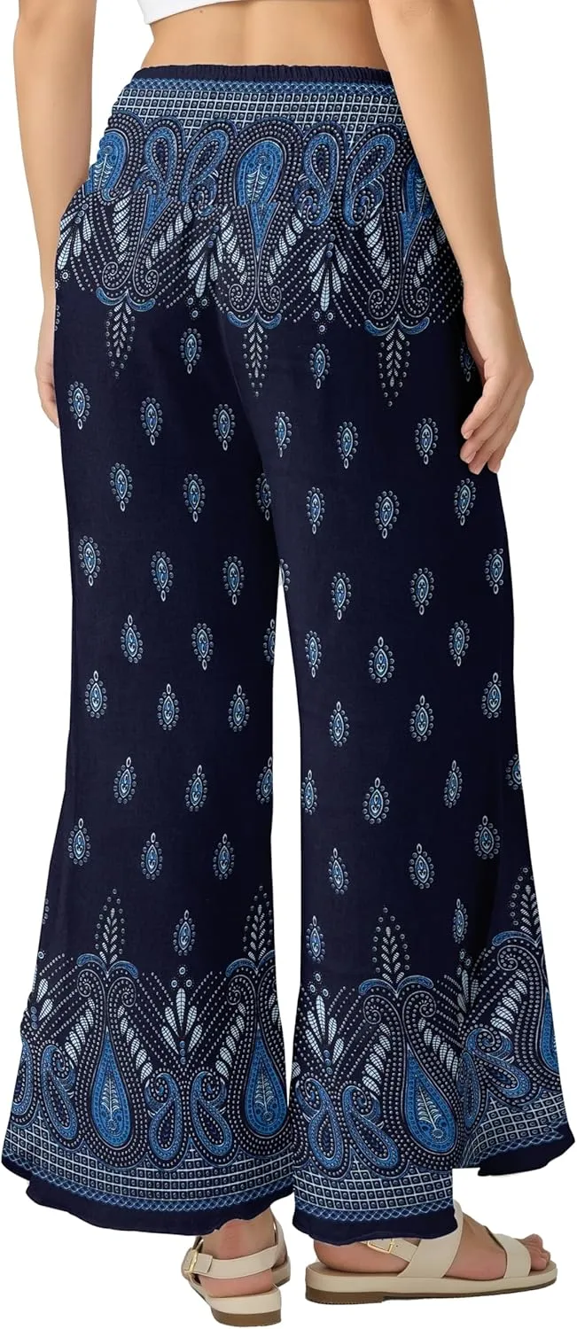 Joob Joob Flowy Women's Palazzo Pants - Wide Leg Summer Boho Harem Pants with Pockets