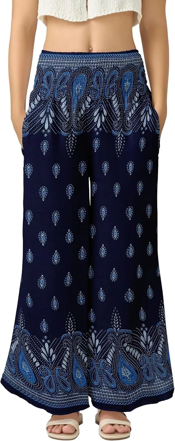 Joob Joob Flowy Women's Palazzo Pants - Wide Leg Summer Boho Harem Pants with Pockets