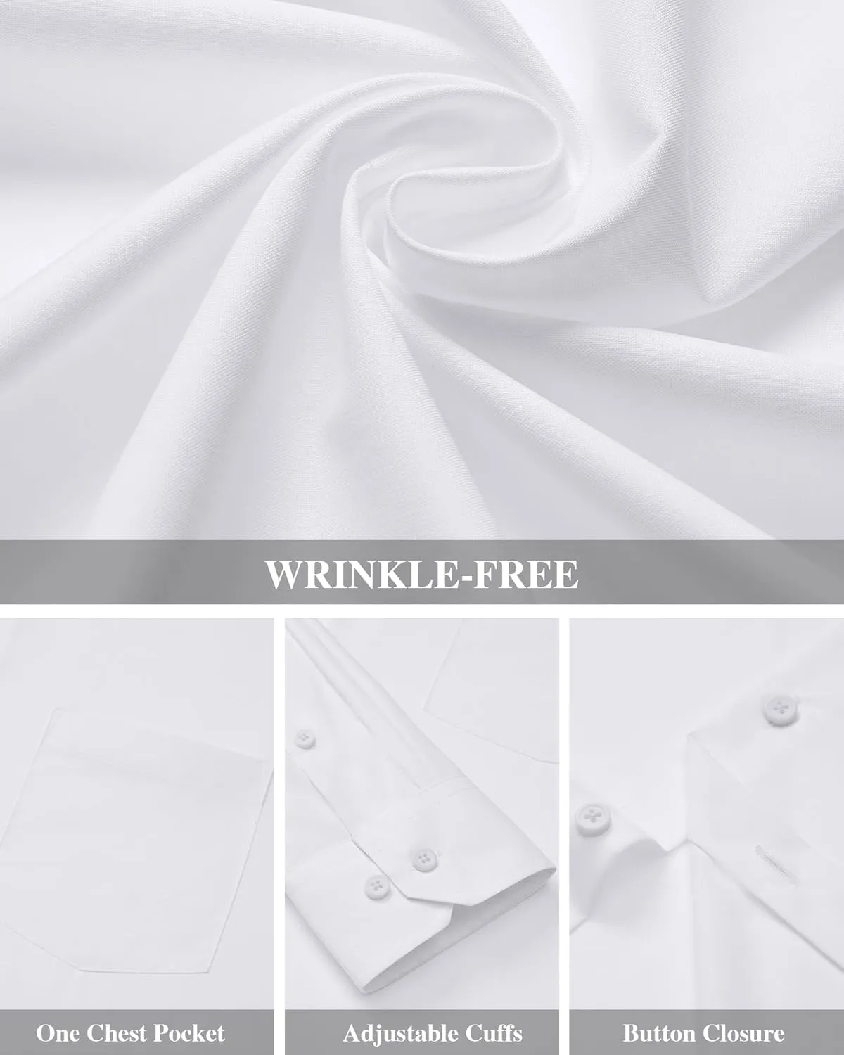 J.VER Men's Dress Shirts Wrinkle Free Long Sleeve Formal Shirt Solid Business Casual Button Down Shirts for Wedding Prom