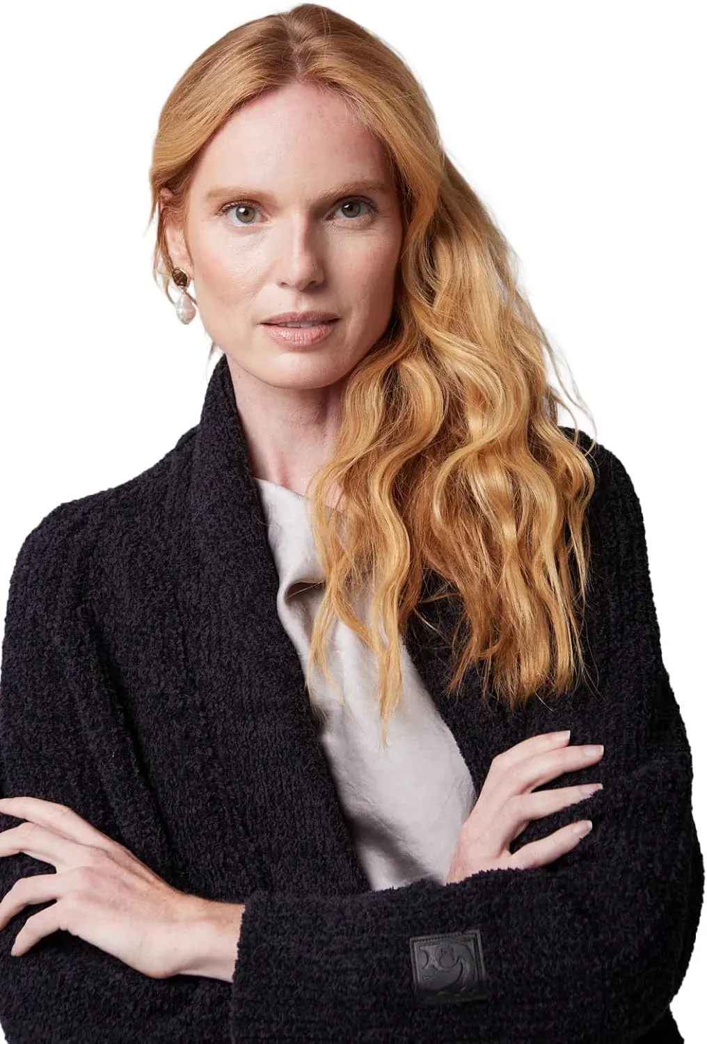 KASHWRE Heathered Easy Cardigan, Rib Knit with Patch Pockets