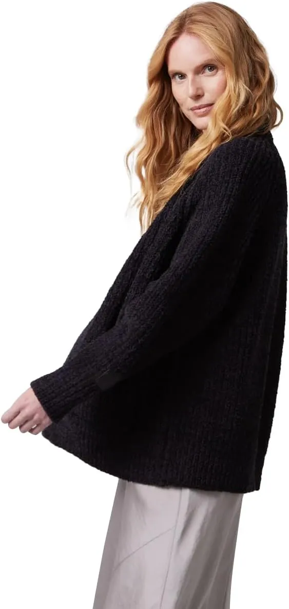 KASHWRE Heathered Easy Cardigan, Rib Knit with Patch Pockets