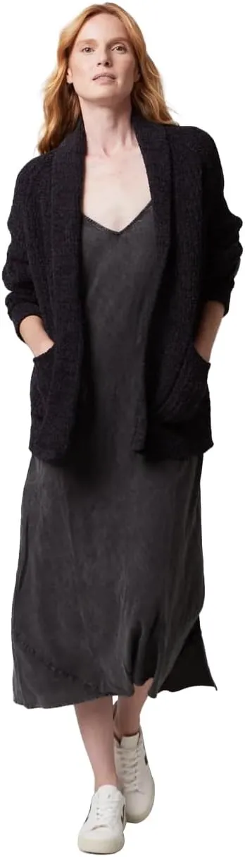 KASHWRE Heathered Easy Cardigan, Rib Knit with Patch Pockets