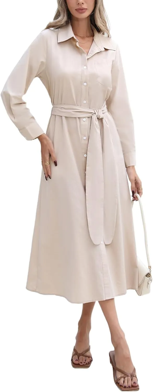 Kedera Women's Casual Long Sleeve Dress Button Down Striped Maxi Shirt Dress Side Split Loose Fit Blouse Dress