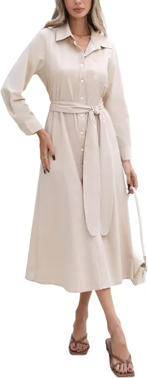 Kedera Women's Casual Long Sleeve Dress Button Down Striped Maxi Shirt Dress Side Split Loose Fit Blouse Dress