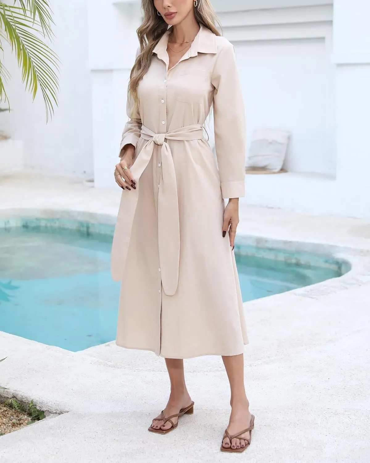 Kedera Women's Casual Long Sleeve Dress Button Down Striped Maxi Shirt Dress Side Split Loose Fit Blouse Dress