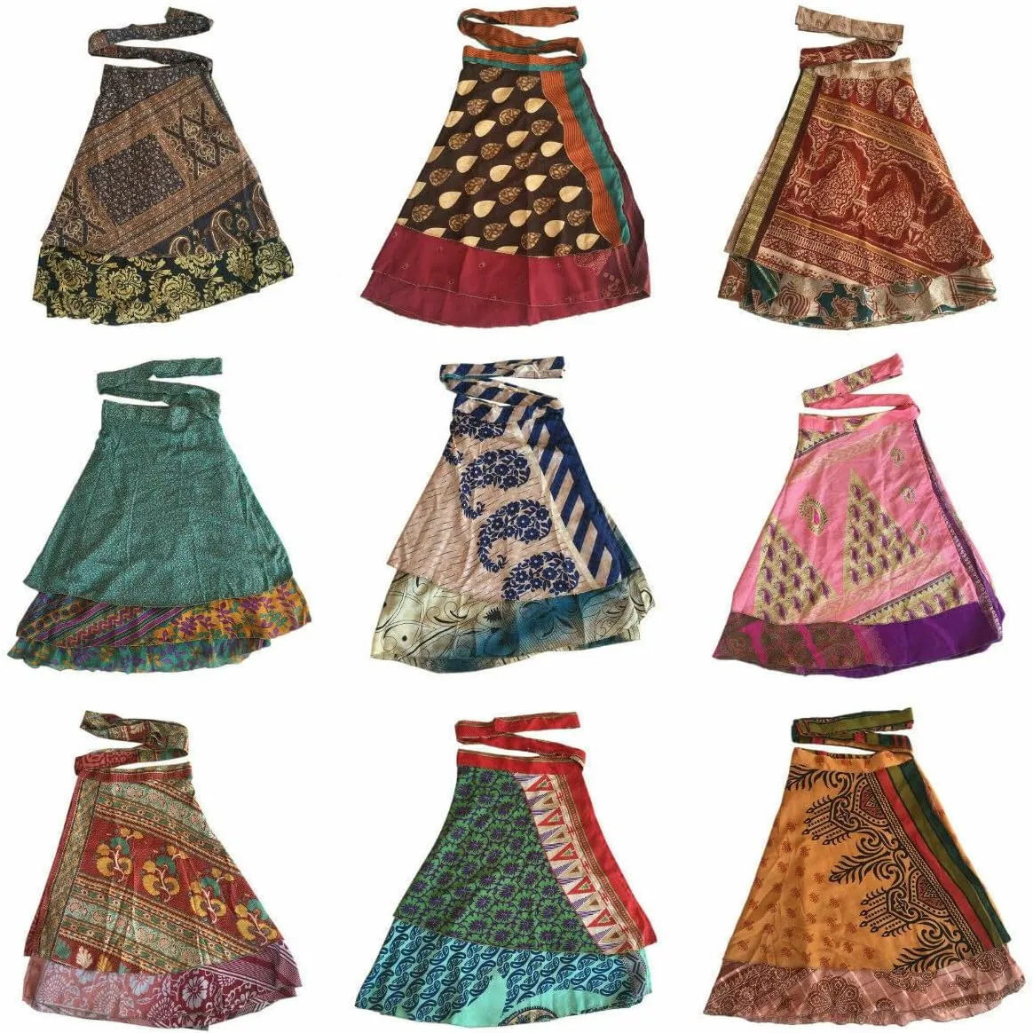 Layer Magic Silk Wrap Around Skirt/Dress - Two Layers Wrap Around Silk Long Skirt Pack of 5 PC