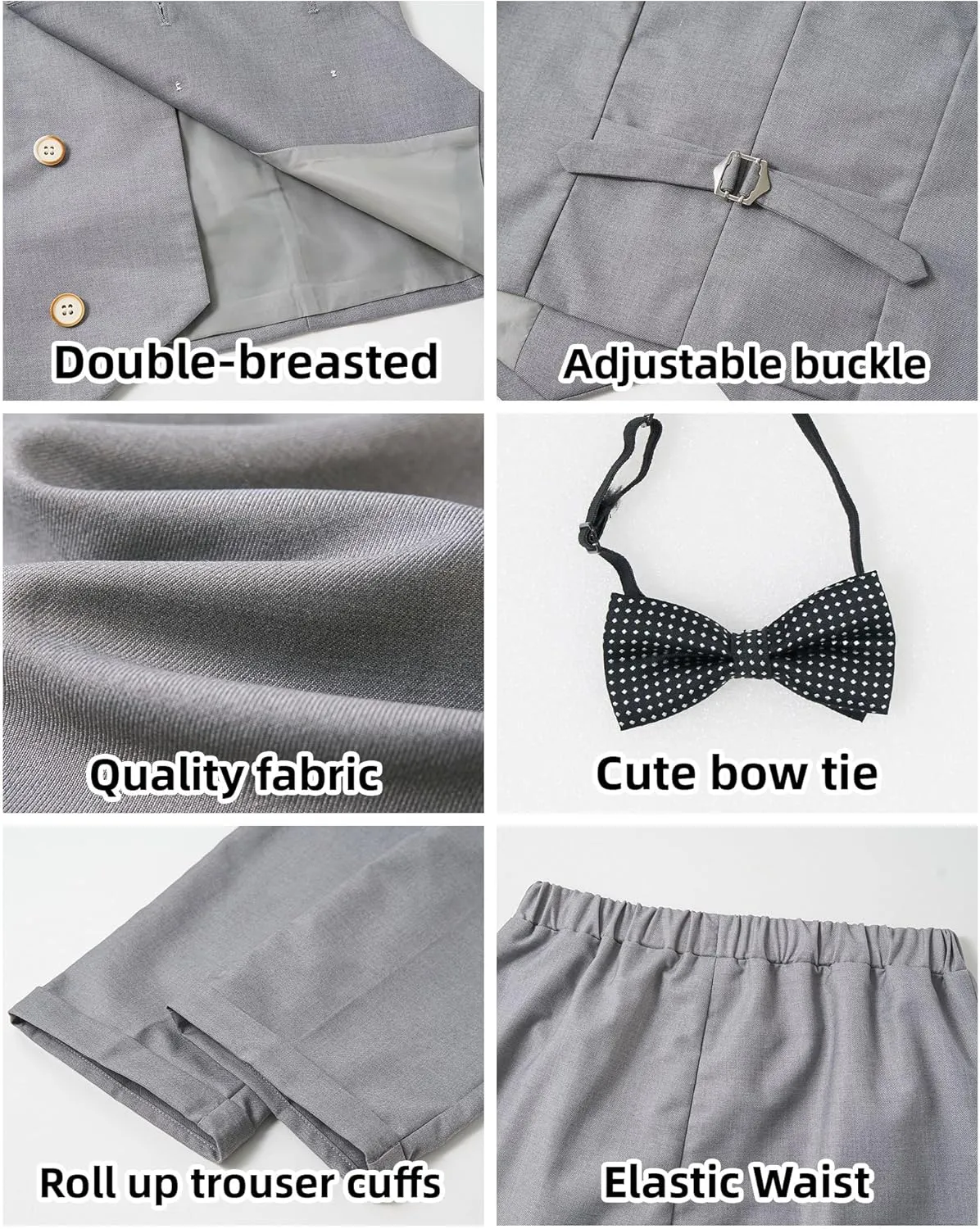 LOLANTA Boys' 4-Piece Formal Suit, Wedding Ring Bearer Outfit Vest Pants with Dress Shirt Bow Tie for Graduation 2-13 Years