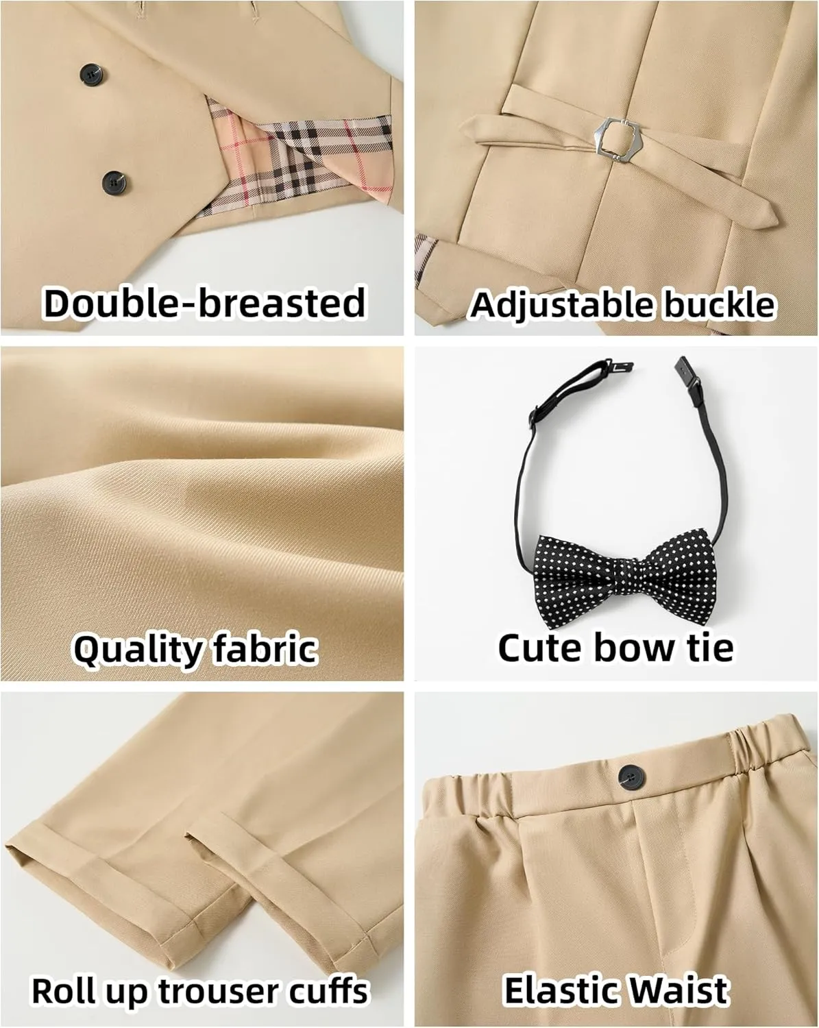 LOLANTA Boys' 4-Piece Formal Suit, Wedding Ring Bearer Outfit Vest Pants with Dress Shirt Bow Tie for Graduation 2-13 Years