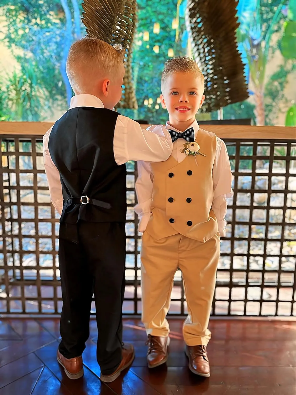 LOLANTA Boys' 4-Piece Formal Suit, Wedding Ring Bearer Outfit Vest Pants with Dress Shirt Bow Tie for Graduation 2-13 Years