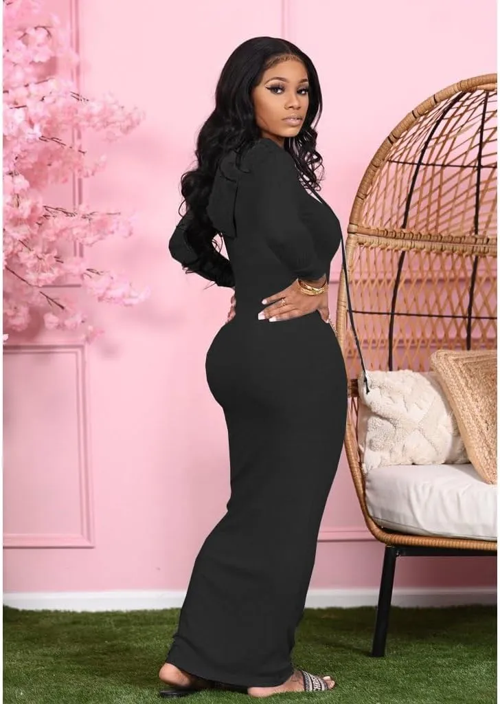 Long Sleeve Bodycon Maxi Dress for Women One Piece Hoodie Sweatshirt Dresses