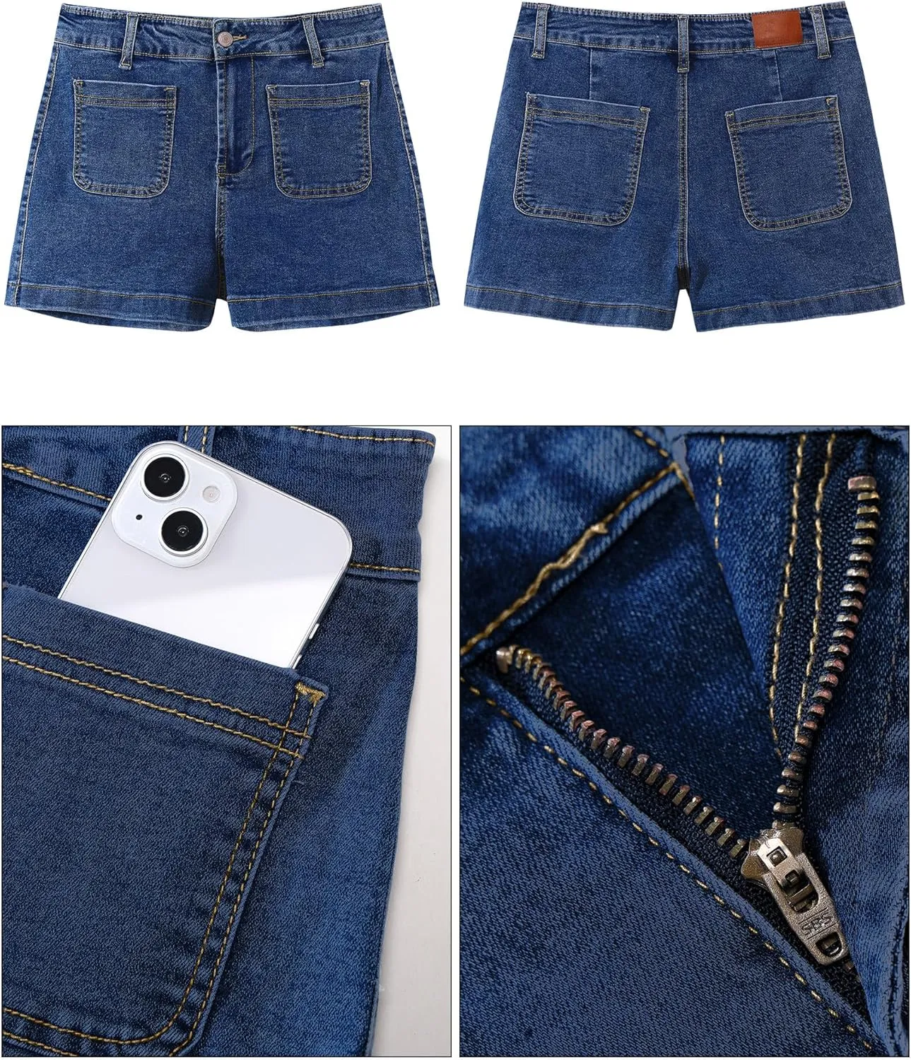 luvamia Jean Shorts for Women High Waisted Trendy Flat Pockets Cutoff Stretchy Denim Shorts Casual Summer