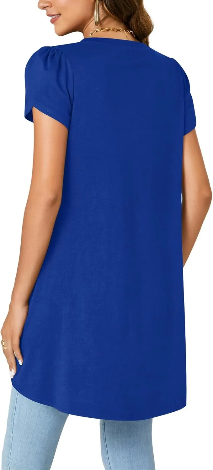 LYANER Women's V Neck High Low Hem Short Sleeve Flowy Blouse Tunic T-Shirt Top