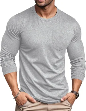 MAGCOMSEN Men's Long Sleeve Shirt with Pocket Cotton Crew Neck Shirts Casual Lightweight T-Shirt