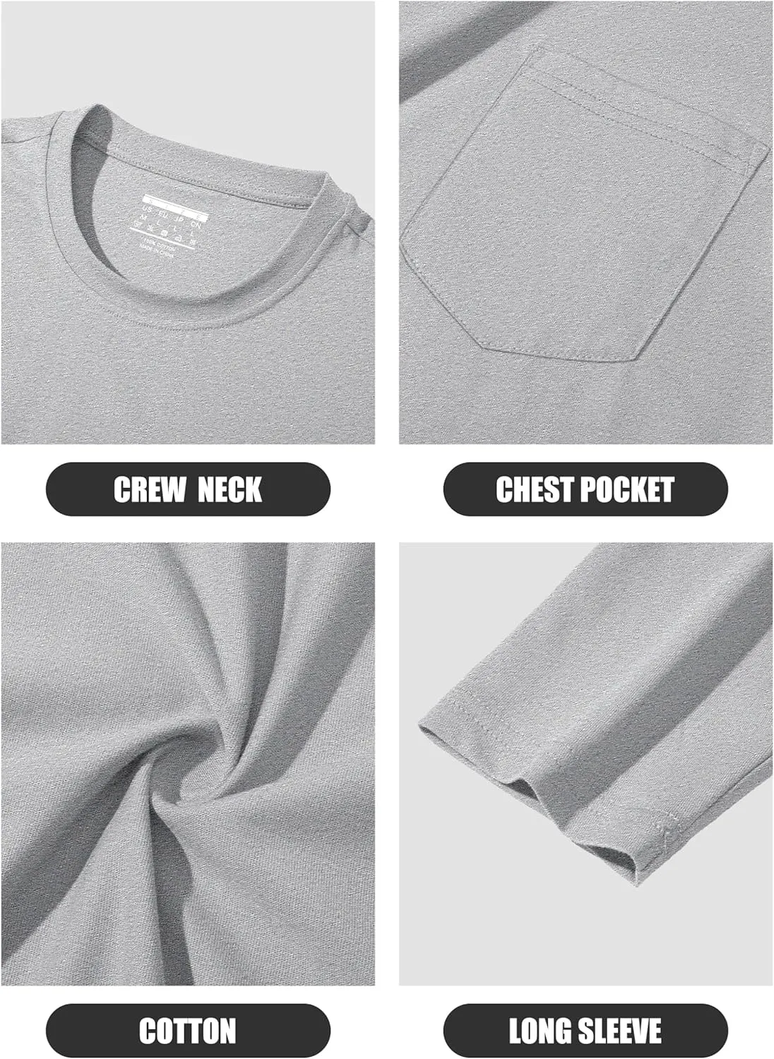 MAGCOMSEN Men's Long Sleeve Shirt with Pocket Cotton Crew Neck Shirts Casual Lightweight T-Shirt