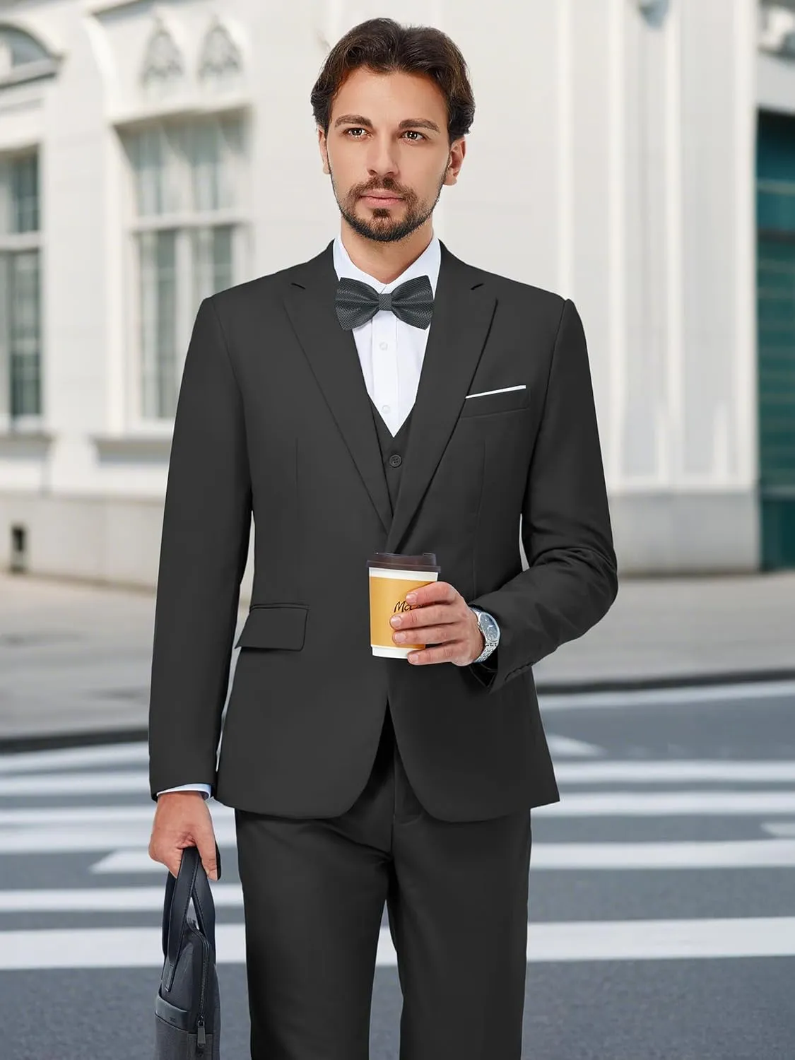 MAGE MALE Men's 3 Pieces Suit Elegant Solid One Button Slim Fit Single Breasted Party Blazer Vest Pants Set