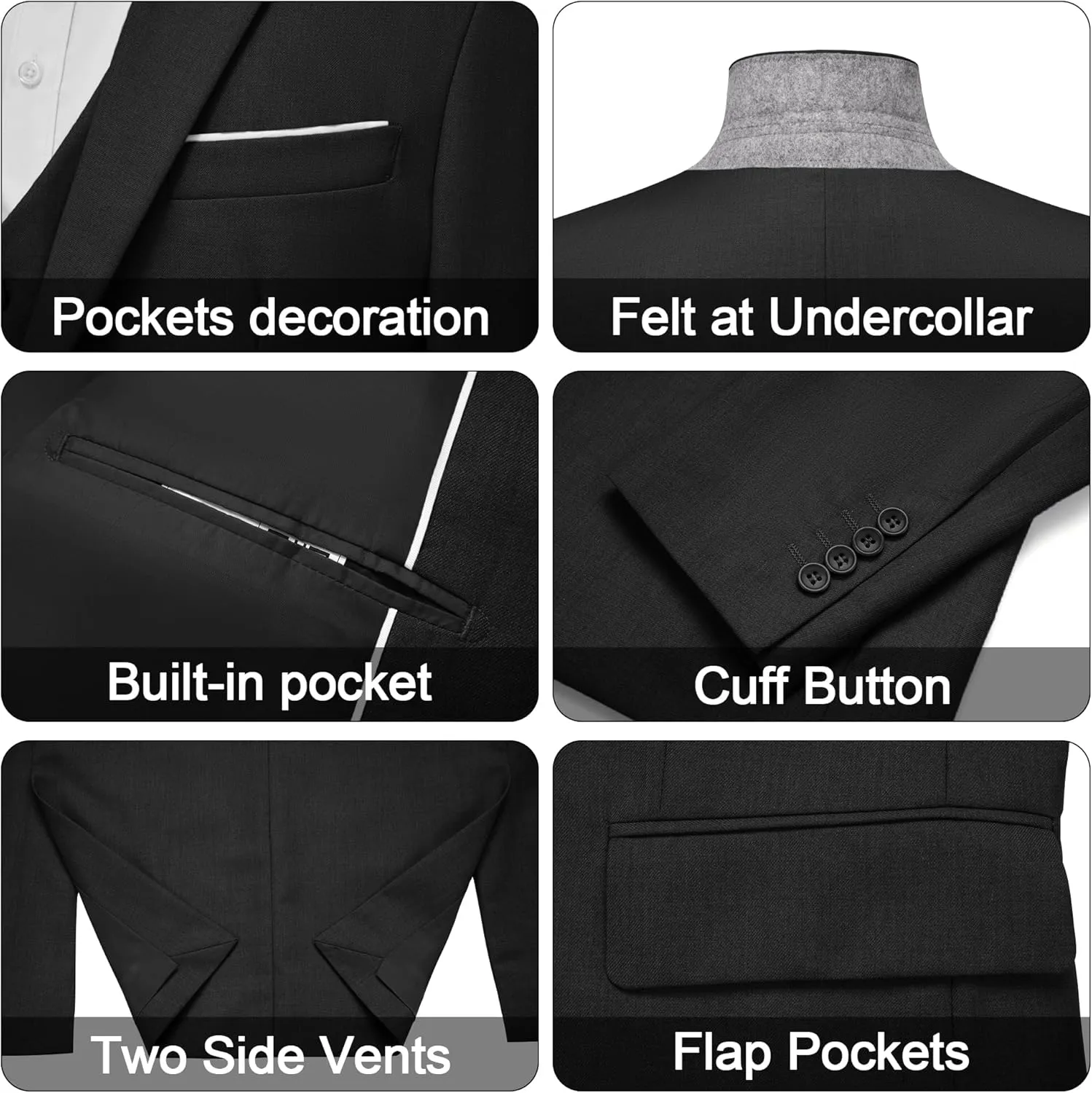 MAGE MALE Men's 3 Pieces Suit Elegant Solid One Button Slim Fit Single Breasted Party Blazer Vest Pants Set