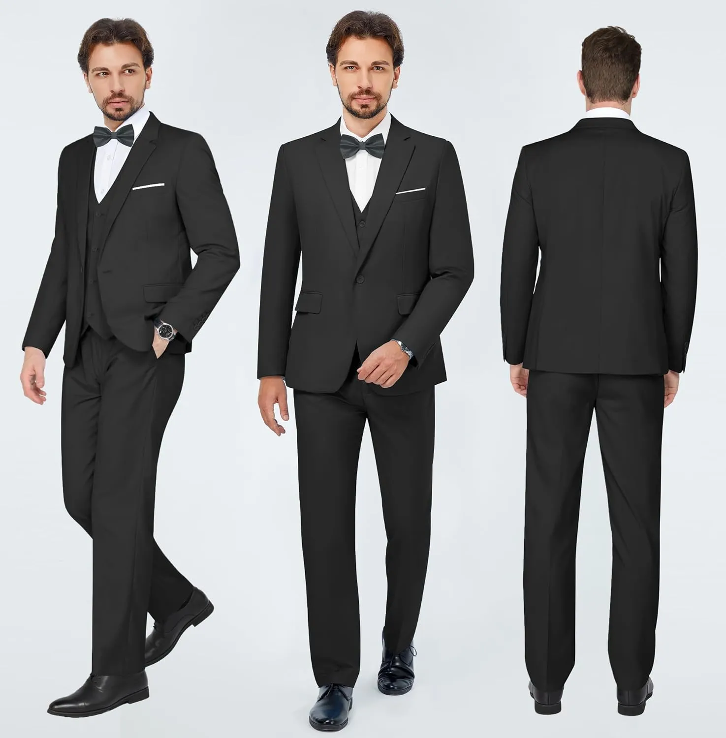 MAGE MALE Men's 3 Pieces Suit Elegant Solid One Button Slim Fit Single Breasted Party Blazer Vest Pants Set