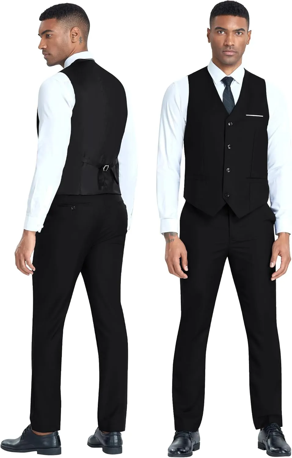 Men's 3 Piece Slim Fit Suit Set, Two Button Blazer Solid Jacket Vest Pants Wedding Business Suit