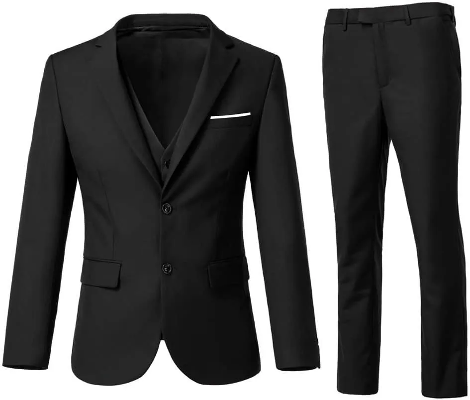 Men's 3 Piece Slim Fit Suit Set, Two Button Blazer Solid Jacket Vest Pants Wedding Business Suit