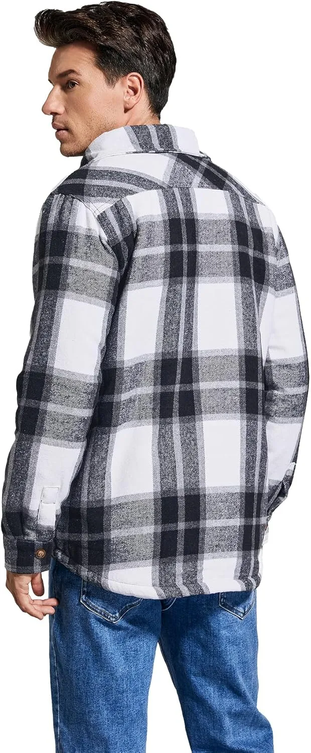Men's Cotton Flannel Shirt Jacket Fleece Lined Long Sleeve Plaid Shirt for Men