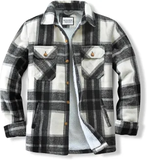 Men's Cotton Flannel Shirt Jacket Fleece Lined Long Sleeve Plaid Shirt for Men