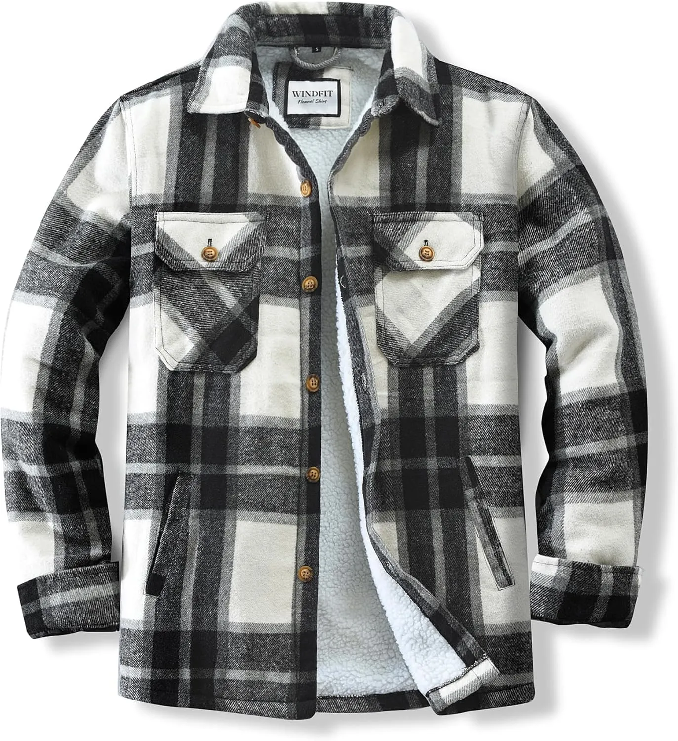 Men's Cotton Flannel Shirt Jacket Fleece Lined Long Sleeve Plaid Shirt for Men