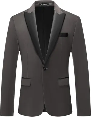 Mens Velvet Blazer Slim Fit Suit Jacket for Men Peaked Lapel One Button Tuxedo Blazer Wedding Prom Dinner