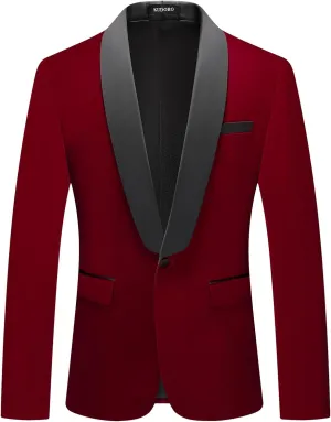 Mens Velvet Blazer Slim Fit Tuxedo Suits Jacket Shawl Collar Solid Jacket Wedding Dinner Prom One Button Blazer Jacket