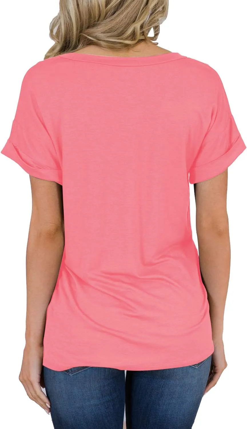 MIHOLL Women's Short Sleeve V-Neck Shirts Loose Casual Tee T-Shirt