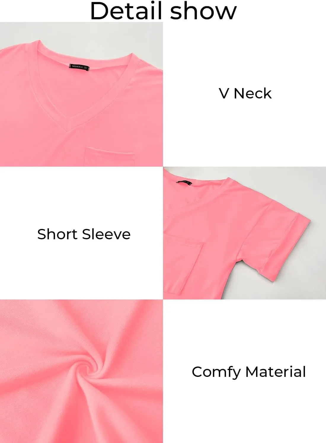 MIHOLL Women's Short Sleeve V-Neck Shirts Loose Casual Tee T-Shirt