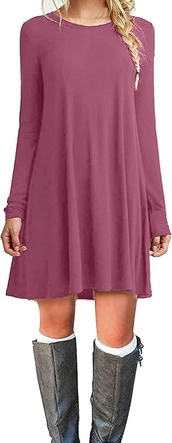 MOLERANI Women's Casual Plain Simple Long Sleeve T-Shirt Loose Dress
