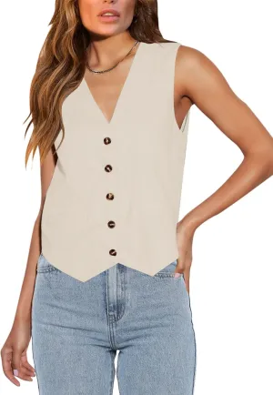 Orchidays Women's Business Button Up V Neck Vest Casual Fully Lined Sleeveless Jacket Waistcoat with Pocket