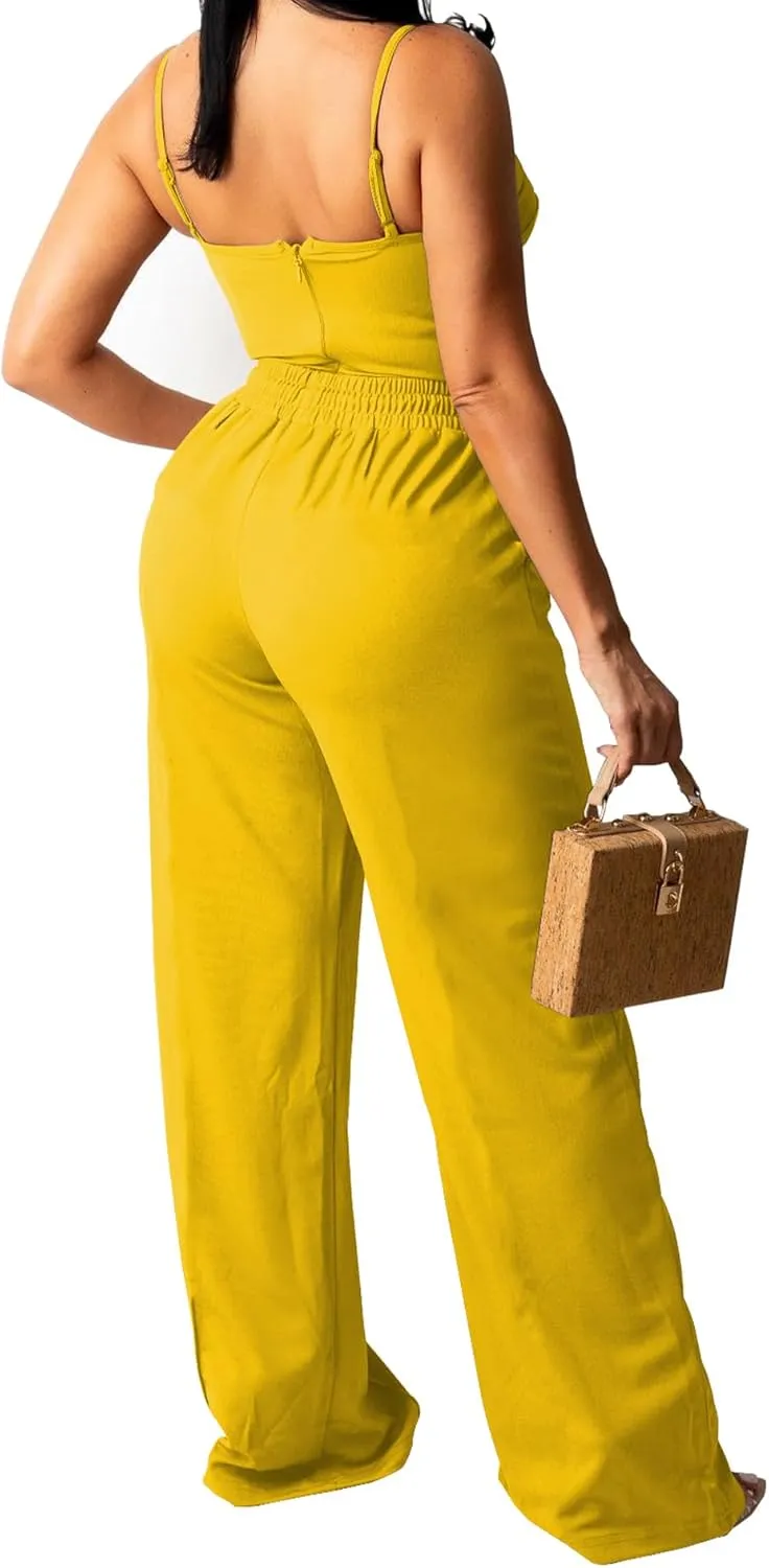 PINSV Women's Casual Wide Leg Pants High Waisted Drawstring Baggy Sweatpants Elastic Straight Leg Lounge Pants