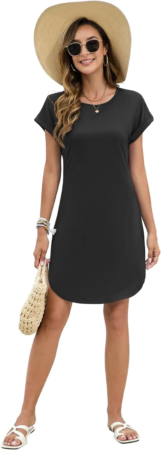 PLOKNRD Women's Casual Dress Summer Short Sleeve T-Shirt Dress Crew Neck Basic Dresses 2025