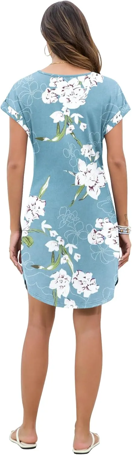 PLOKNRD Women's Casual Dress Summer Short Sleeve T-Shirt Dress Crew Neck Basic Dresses 2025