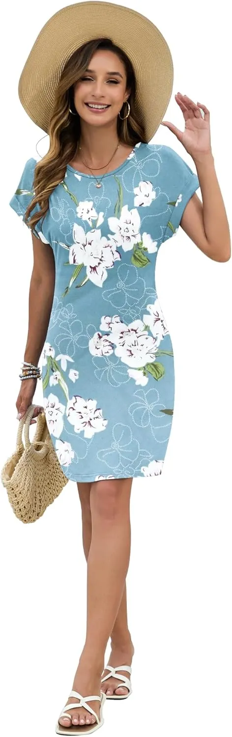 PLOKNRD Women's Casual Dress Summer Short Sleeve T-Shirt Dress Crew Neck Basic Dresses 2025