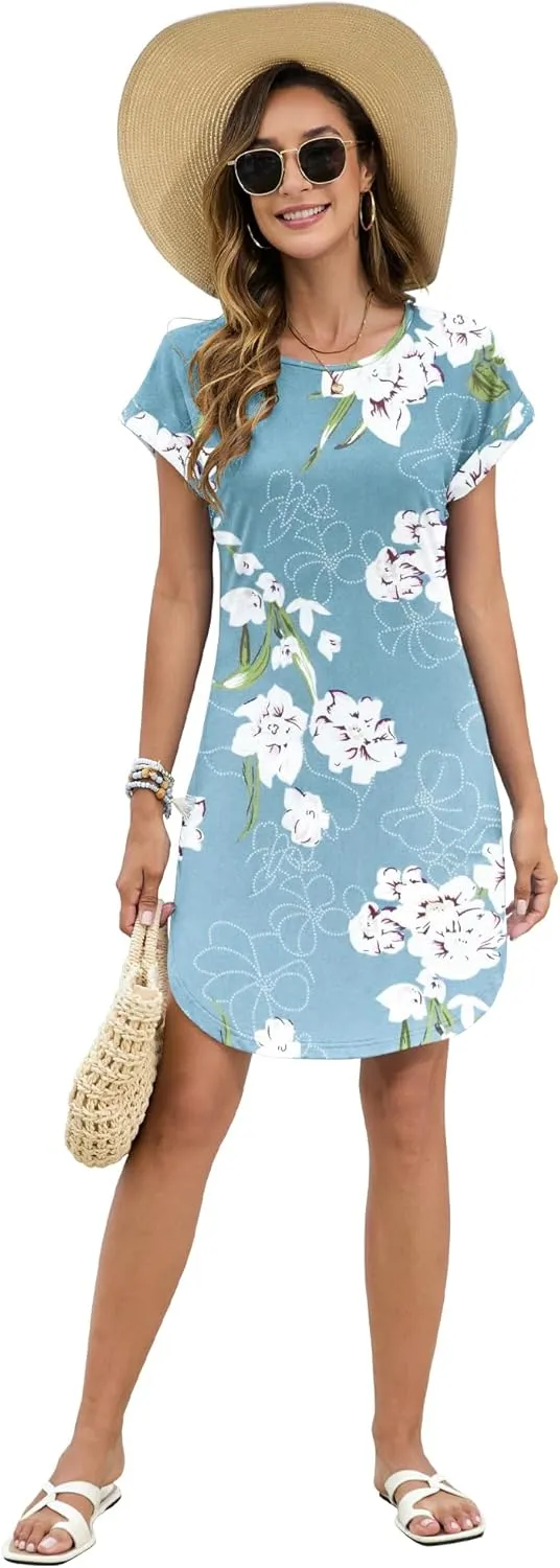 PLOKNRD Women's Casual Dress Summer Short Sleeve T-Shirt Dress Crew Neck Basic Dresses 2025