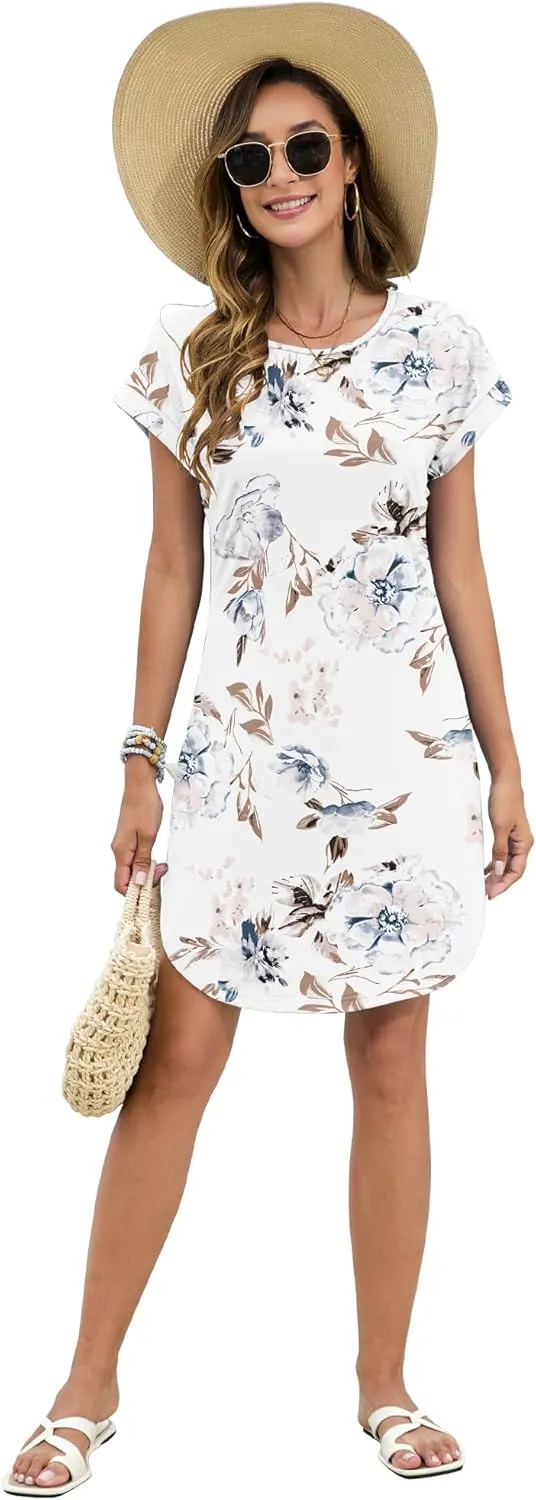 PLOKNRD Women's Casual Dress Summer Short Sleeve T-Shirt Dress Crew Neck Basic Dresses 2025