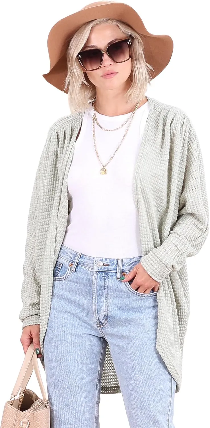 Popana Long Oversized Fall Batwing Waffle Knit Cardigan Sweaters for Women with Pockets Plus Size