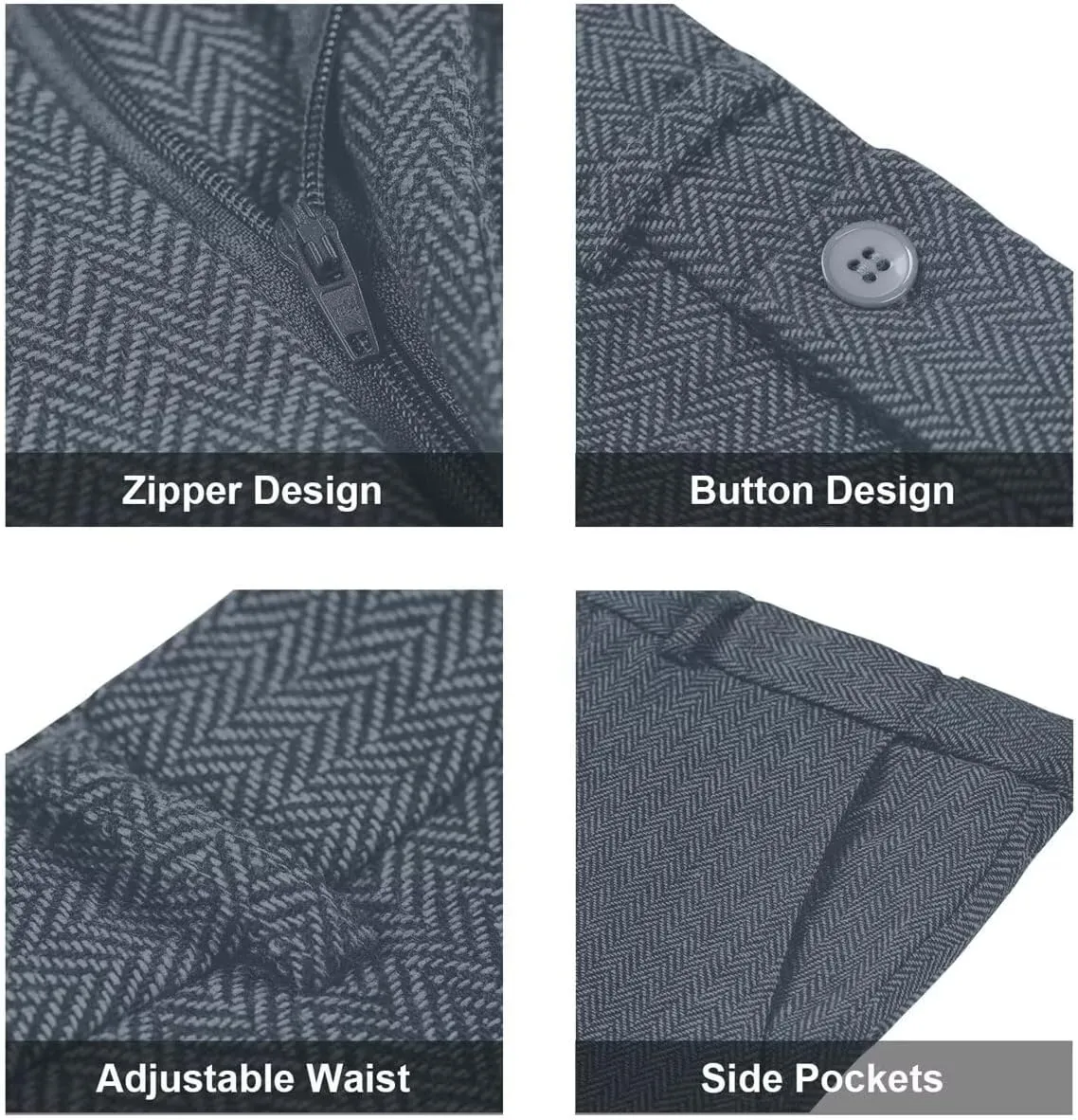 Retro 3 Piece Suit Tweed Herringbone Men's Suits Slim Fit Groom Tuxedos Set Prom Brown Grey Jacket Blazer Vest Pants