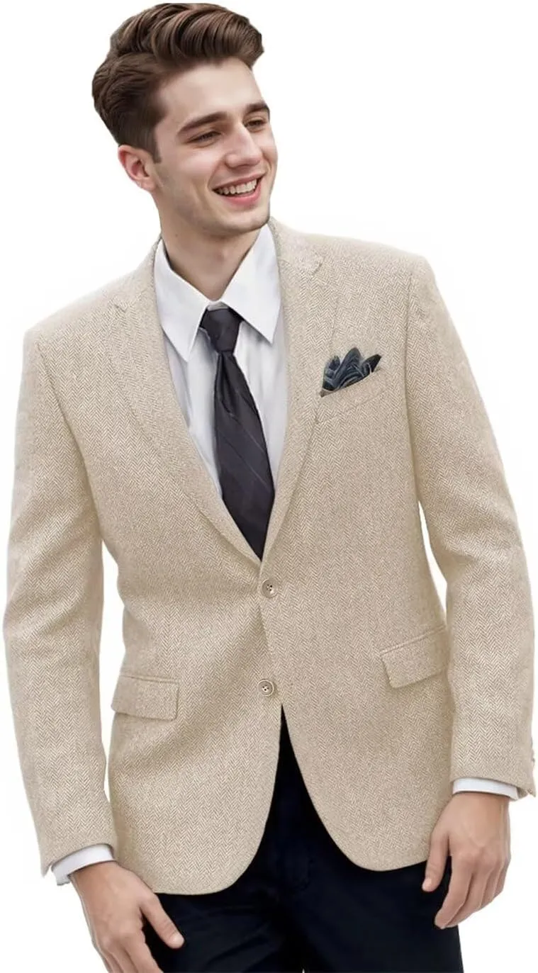 Retro Tweed Men's Suit Jackets Herringbone Slim Fit Sport Coats Blazer Prom Business Casual Men Tux Jacket Wedding Blazers