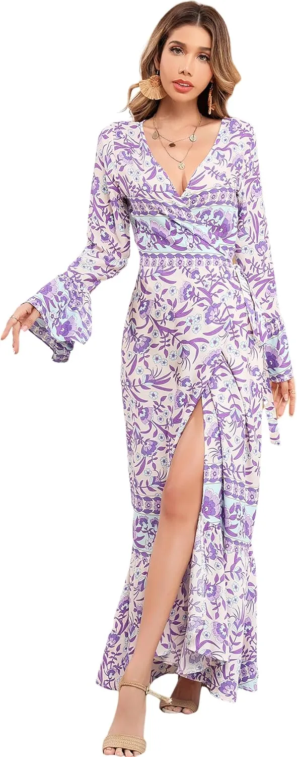 R.Vivimos Womens Summer Long Sleeve Cardigan Sexy Maxi Dresses