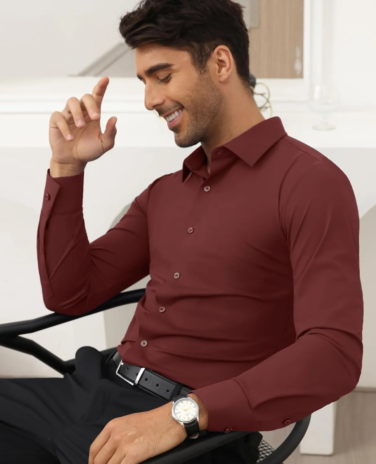 Stretch Mens Dress Shirts Long Sleeve Slim Fit Dress Shirts for Men Muscle Fit Wrinkle Free Button Down Shirt