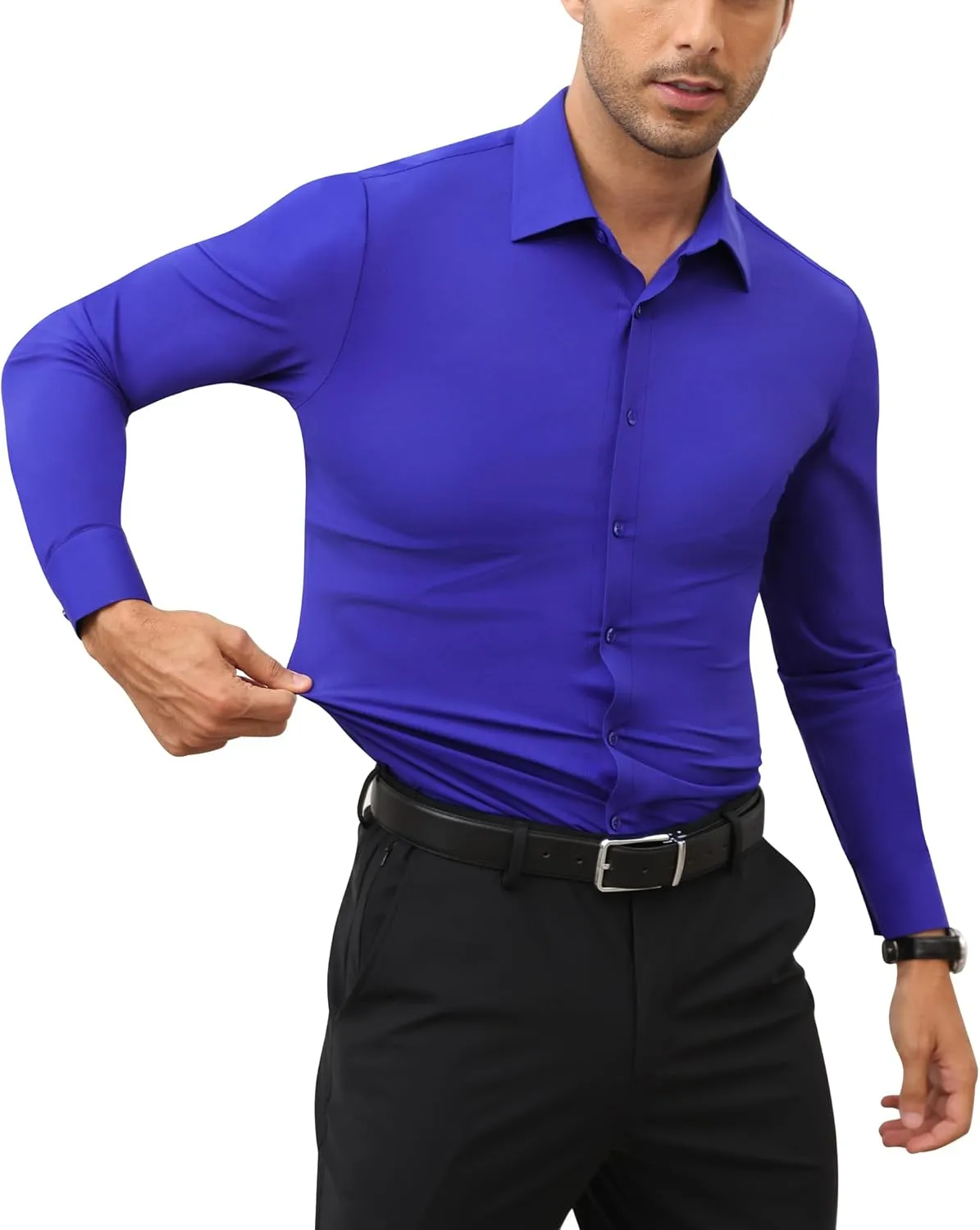 Stretch Mens Dress Shirts Long Sleeve Slim Fit Dress Shirts for Men Muscle Fit Wrinkle Free Button Down Shirt