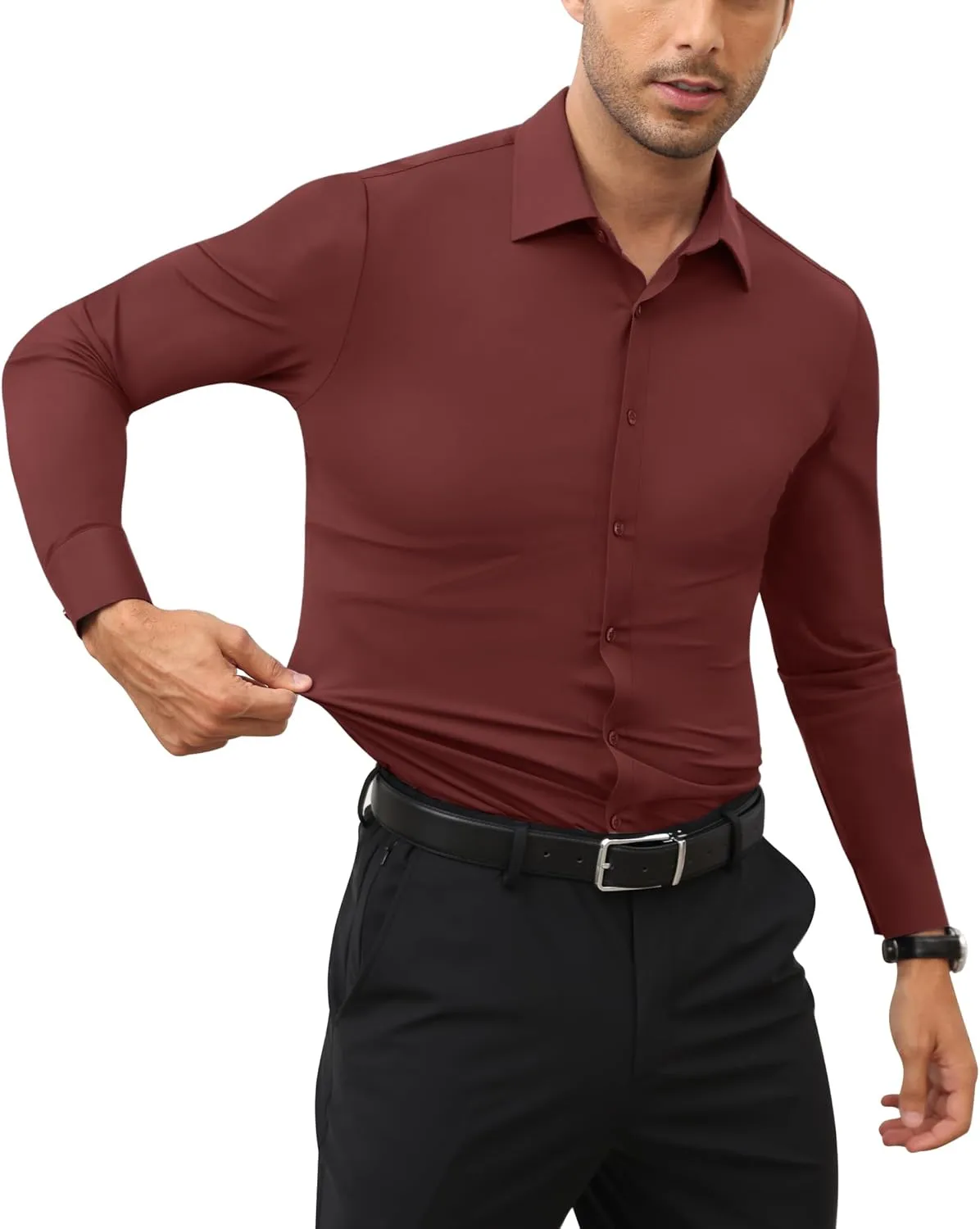 Stretch Mens Dress Shirts Long Sleeve Slim Fit Dress Shirts for Men Muscle Fit Wrinkle Free Button Down Shirt