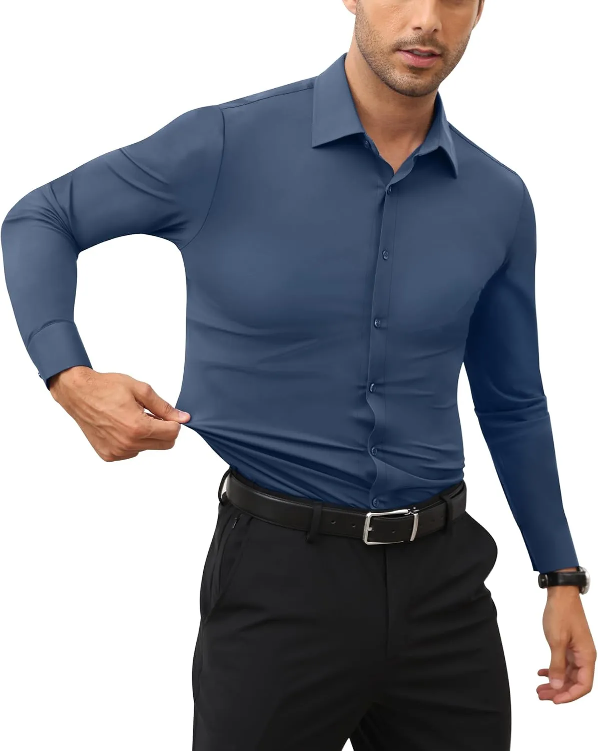 Stretch Mens Dress Shirts Long Sleeve Slim Fit Dress Shirts for Men Muscle Fit Wrinkle Free Button Down Shirt