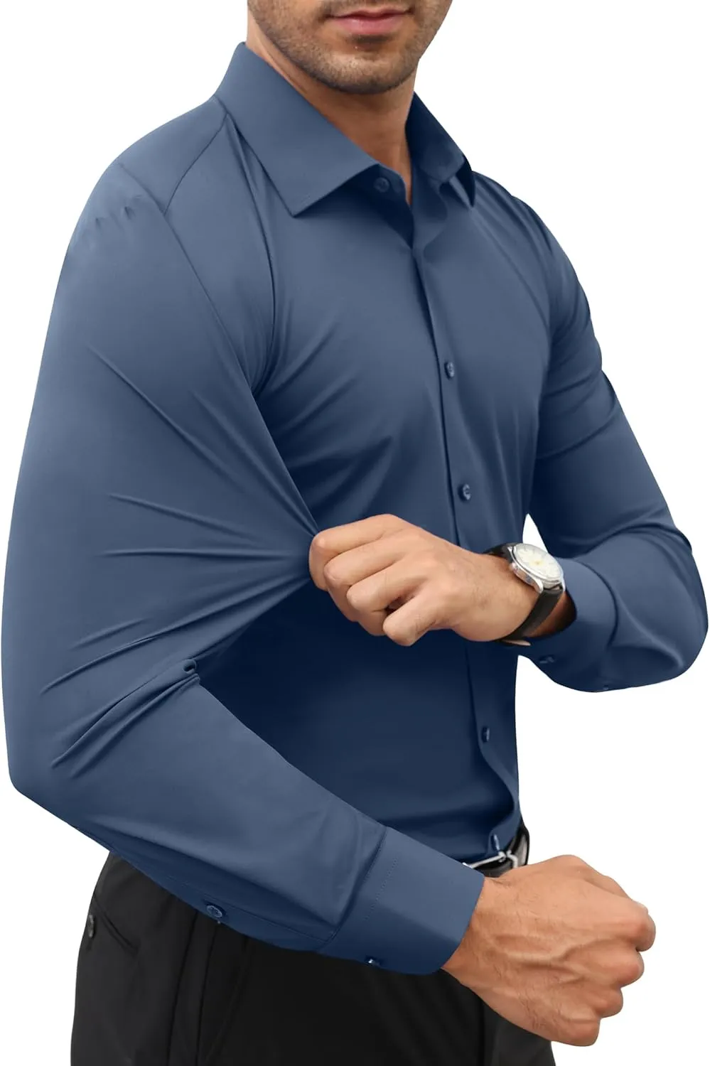 Stretch Mens Dress Shirts Long Sleeve Slim Fit Dress Shirts for Men Muscle Fit Wrinkle Free Button Down Shirt