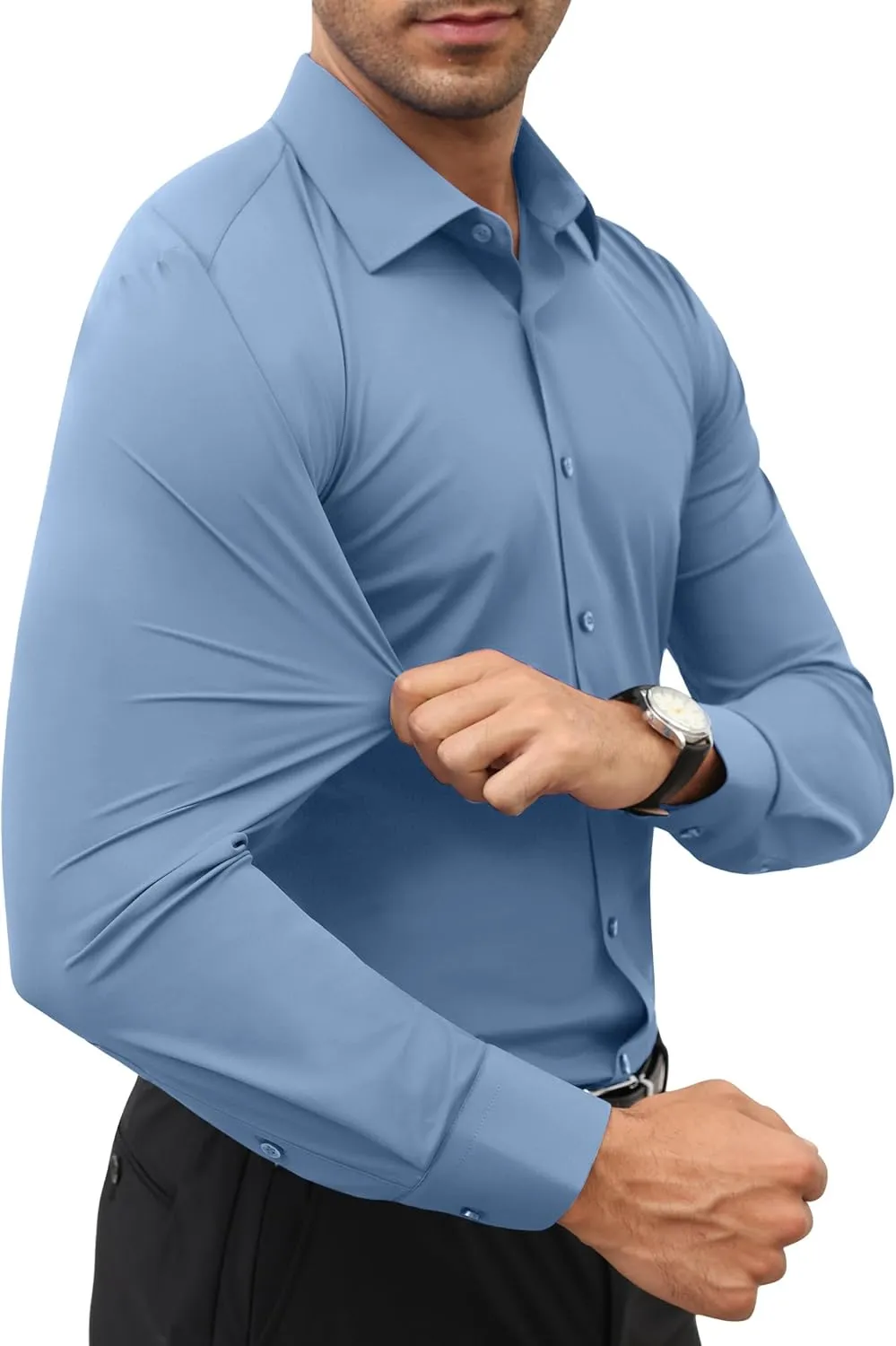 Stretch Mens Dress Shirts Long Sleeve Slim Fit Dress Shirts for Men Muscle Fit Wrinkle Free Button Down Shirt
