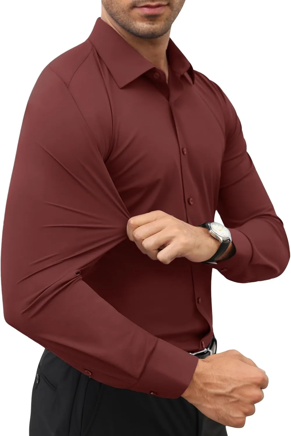 Stretch Mens Dress Shirts Long Sleeve Slim Fit Dress Shirts for Men Muscle Fit Wrinkle Free Button Down Shirt