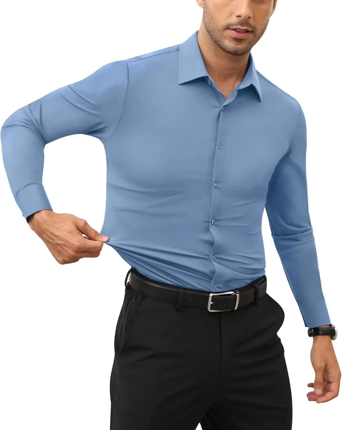 Stretch Mens Dress Shirts Long Sleeve Slim Fit Dress Shirts for Men Muscle Fit Wrinkle Free Button Down Shirt